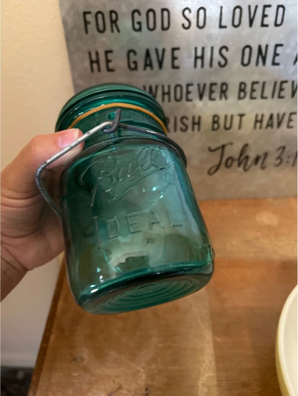 Vintage Ball Ideal Aqua Glass Canning Jar with Wire Bail Lid